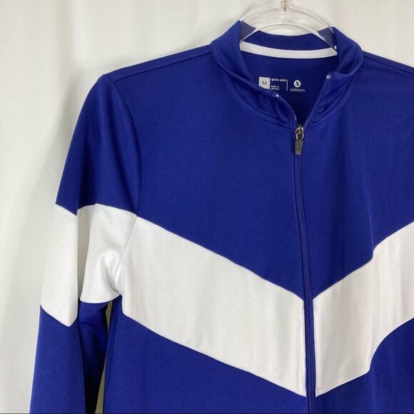 3/$30 Xersion | Blue White Stripe Sporty Athletic Jacket Full Zip M - Picture 3 of 6